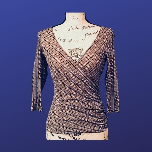 KENNETH COLE REACTION Surplice Wrap Top, BROWN MULTICOLOR, Women’s Size XS, EUC - Picture 1 of 8